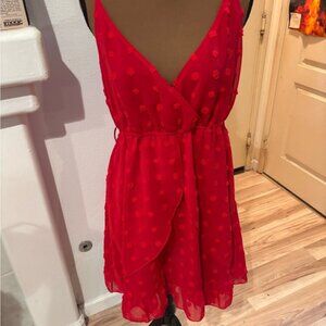 Cute Vibrant Red Polka Dot Dress Fully lined size L—a stunner!